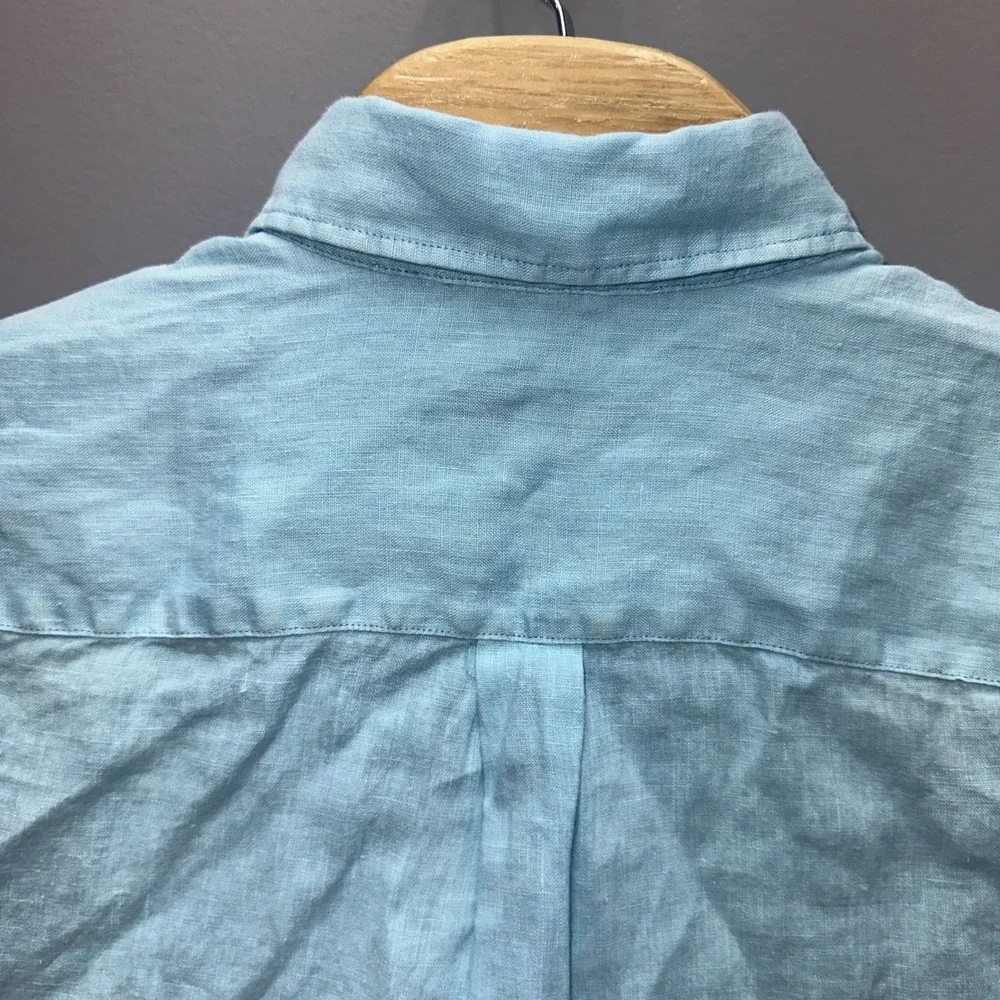 NWT Peter Millar Linen Shirt Men Medium Blue Mint Long Sleeve Summer Beachy - Picture 7 of 8